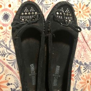Minnetonka Studded Black Moccasins